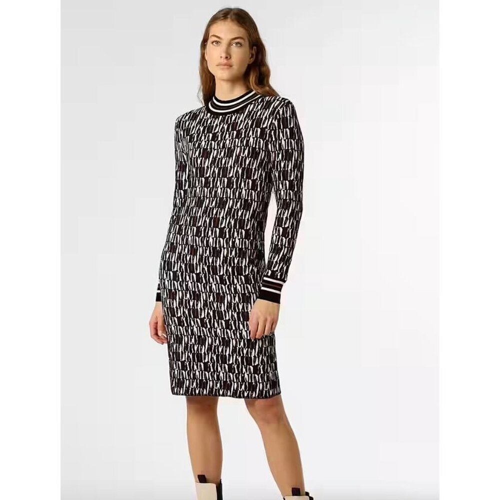 Marc Cain Stretch Sweater Dress strechy mixed Print Multicolor turtle neck N2